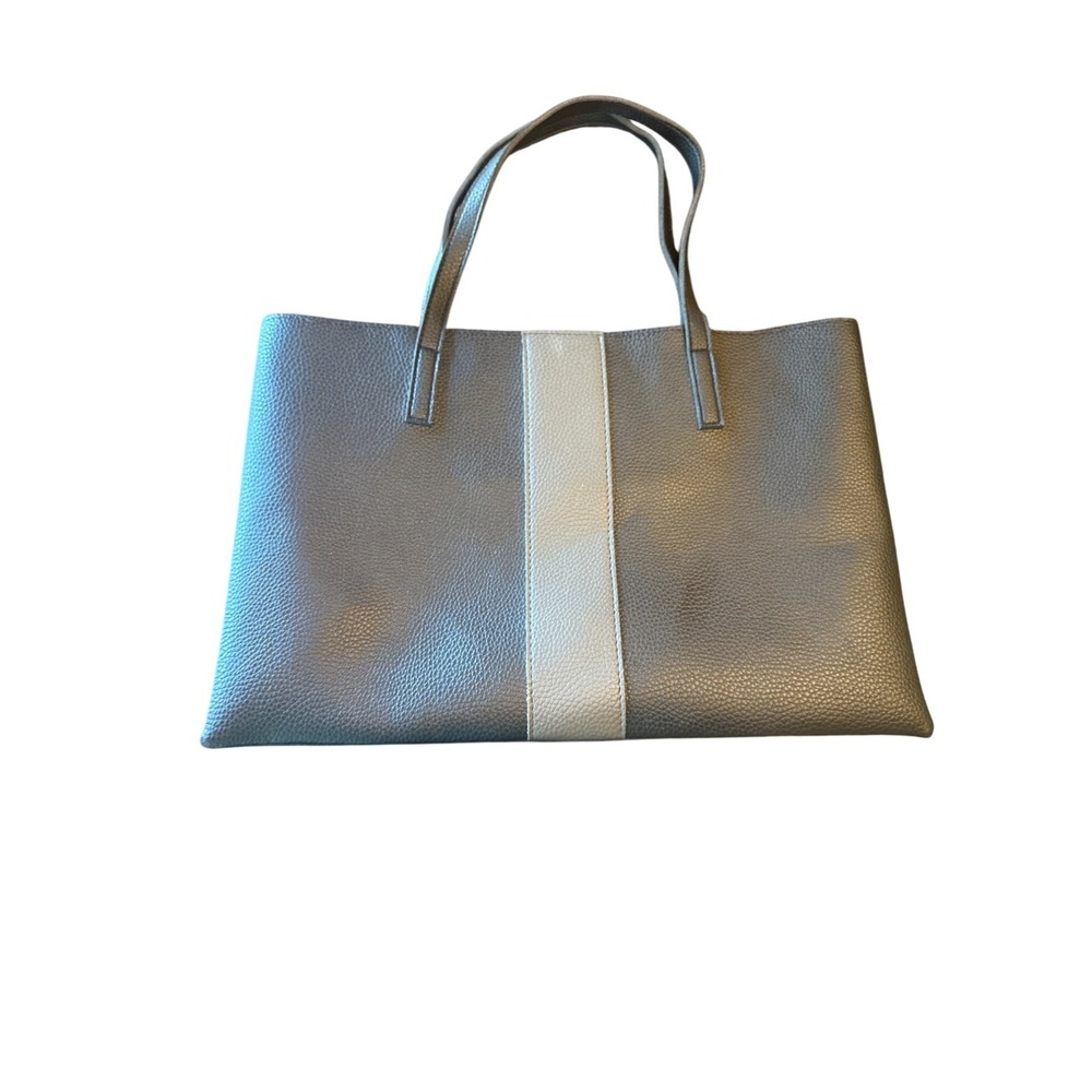 Vince Camuto Pebbled Leather Tote Bag Black & Gray Classic Minimalist Career